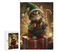 Puzzles pour Adolescents 300 PCS Christmas Cat Elf Decorations Puzzles pour Adultes Activités Familiales Interaction Parent-Enfant Jeu Au Design Élégant 300 PCS