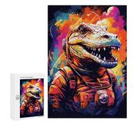 Puzzles pour Adolescents 300 PCS Colorful Dinosaur Astronaut Art Print Puzzles pour Adultes Assemblage De Modèles De Puzzles Défi À Réaliser Soirée Jeux Et Divertissement en Famille 300 PCS