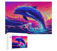 Puzzles pour Adolescents 300 PCS Colorful Dolphin Splash Artwork Puzzles pour Adultes Jeux Relaxants Découpe De Précision Jeu Stimulant Cadeaux 300 PCS