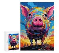 Puzzles pour Adolescents 300 PCS Colorful Pig Art Print-2 Puzzles pour Adultes Assemblage De Modèles De Puzzles Défi À Réaliser Soirée Jeux Et Divertissement en Famille 300 PCS