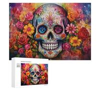 Puzzles pour Adolescents 300 PCS Colorful Sugar Skull with Flowers Puzzles pour Adultes Jeux Relaxants Découpe De Précision Jeu Stimulant Cadeaux 300 PCS