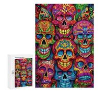 Puzzles pour Adolescents 300 PCS Colorful Sugar Skulls Artwork Puzzles pour Adultes Jeux Relaxants Découpe De Précision Jeu Stimulant Cadeaux 300 PCS