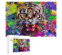 Puzzles pour Adolescents 300 PCS Colorful Tiger Abstract Art Puzzle Anti-Stress, Jouet Idéal pour Une Décoration Amusante À La Maison, 300 PCS