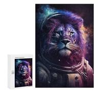 Puzzles pour Adolescents 300 PCS Cosmic Lion Astronaut Art Print Jeu De Puzzle Familial Décoration Parfaite Cadeaux Uniques pour Un Anniversaire Et Noël 300 PCS