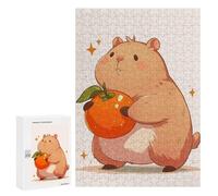 Puzzles pour Adolescents 300 PCS Cute Capybara with Orange Puzzles pour Adultes Jeux De Société en Famille Améliorer La Mémoire Cadeaux d'anniversaire Uniques 300 PCS