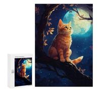 Puzzles pour Adolescents 300 PCS Cute Cat Looking at Moon Puzzles pour Adolescents, Jouets Anti-Stress, Décoration Murale, Cadeaux d'anniversaire Et De Noël Uniques 300 PCS