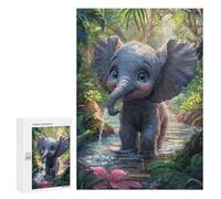 Puzzles pour Adolescents 300 PCS Cute Elephant in Jungle Stream Puzzles pour Adultes Jeux De Société en Famille Améliorer La Mémoire Cadeaux d'anniversaire Uniques 300 PCS