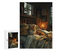 Puzzles pour Adolescents 300 PCS Cute Fox Sleeping on Bed Puzzles pour Adolescents, Jouets À Faire Soi-même, Activités Amusantes À La Maison pour Passer Le Temps, 300 PCS
