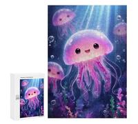 Puzzles pour Adolescents 300 PCS Cute Pink Jellyfish Cartoon Illustration Puzzles pour Adolescents, Jouets Anti-Stress, Décoration Murale, Cadeaux d'anniversaire Et De Noël Uniques 300 PCS