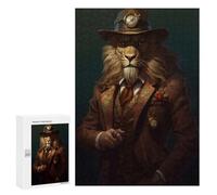 Puzzles pour Adolescents 300 PCS Dapper Lion Gentleman with Clockwork Hat Puzzles Jeux De Détente Décoration Parfaite Cadeaux Uniques d'anniversaire Et De Noël 300 PCS
