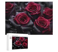 Puzzles pour Adolescents 300 PCS Dark Red Roses with Water Drops Puzzles pour Adultes Jeux Relaxants Découpe De Précision Jeu Stimulant Cadeaux 300 PCS