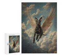 Puzzles pour Adolescents 300 PCS Doberman Angel Majestic Pet Memorial Dog with Wings Puzzles pour Adultes Jeu Familial Décoration Parfaite Difficile À Compléter 300 PCS