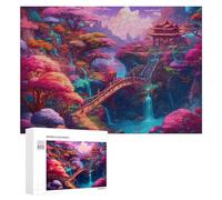 Puzzles pour Adolescents 300 PCS Enchanted Fantasy Landscape with Bridge and Pagoda Puzzles pour Adultes Jeux Relaxants Découpe De Précision Jeu Stimulant Cadeaux 300 PCS