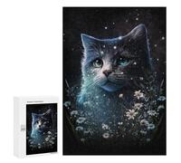 Puzzles pour Adolescents 300 PCS Enchanted Starry Night Cat Jeu De Puzzle Familial Décoration Parfaite Cadeaux Uniques pour Un Anniversaire Et Noël 300 PCS