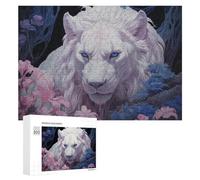Puzzles pour Adolescents 300 PCS Enchanted White Lion Amidst Flowers Puzzles pour Adultes Jeu De Réflexion Décoration Intérieure Activités Amusantes À La Maison 300 PCS