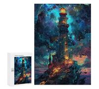 Puzzles pour Adolescents 300 PCS Fantasy Lighthouse Night Scene Puzzles pour Adultes Assemblage De Modèles De Puzzles Défi À Réaliser Soirée Jeux Et Divertissement en Famille 300 PCS