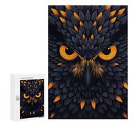 Puzzles pour Adolescents 300 PCS Fierce Owl Vector Portrait with Glowing Orange Eyes Puzzles pour Adultes - Jeu Manuel Anti-Stress - Cadeaux Uniques pour Anniversaire Et Noël 300 PCS