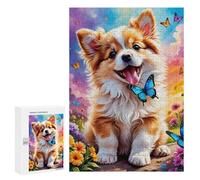 Puzzles pour Adolescents 300 PCS Floral Paradise with Cute Puppy Puzzles pour Adolescents - Jeu Familial - Décoration Murale - Interaction Parent-Enfant 300 PCS