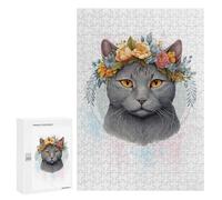 Puzzles pour Adolescents 300 PCS Flower Chartreux Cat Art Puzzles pour Adultes Jeux Relaxants, Amusants Et Humoristiques, Stimulants À Compléter 300 PCS