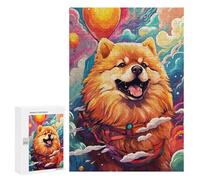 Puzzles pour Adolescents 300 PCS Fluffy Pomeranian in Fantasy Sky Puzzles pour Adultes Assemblage De Modèles De Puzzles Défi À Réaliser Soirée Jeux Et Divertissement en Famille 300 PCS