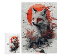 Puzzles pour Adolescents 300 PCS Fox and Red Moon Digital Art Jeu De Puzzle Familial Décoration Parfaite Cadeaux Uniques pour Un Anniversaire Et Noël 300 PCS