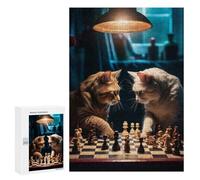 Puzzles pour Adolescents 300 PCS Funny Cats Playing Chess Puzzles pour Adolescents Jeux Relaxants Assemblage De Motifs Cadeaux Uniques d'anniversaire Et De Noël 300 PCS