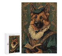 Puzzles pour Adolescents 300 PCS German Shepherd in Renaissance Attire Classic Dog Art Puzzles pour Adultes Jeu Familial Décoration Parfaite Difficile À Compléter 300 PCS