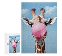 Puzzles pour Adolescents 300 PCS Giraffe and Bubble Gum Puzzles pour Adultes Jeux Relaxants pour S'amuser en Famille Cadeaux De Noël Et d'anniversaire 300 PCS