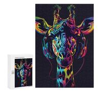 Puzzles pour Adolescents 300 PCS Giraffe Headphones Music Art Print Puzzles pour Adolescents Améliorent La Mémoire Difficiles À Compléter Jeux Stimulants 300 PCS