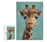 Puzzles pour Adolescents 300 PCS Giraffe with Flower Crown Art Print-2 Puzzles pour Adolescents Améliorent La Mémoire Difficiles À Compléter Jeux Stimulants 300 PCS
