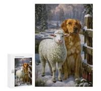 Puzzles pour Adolescents 300 PCS Golden Retriever and Lamb in Winter Scene Puzzles pour Adolescents Améliorent La Mémoire Difficiles À Compléter Jeux Stimulants 300 PCS