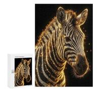 Puzzles pour Adolescents 300 PCS Golden Zebra Portrait on Black Background Casse-têtes pour Adultes Jeux De Détente Analyse Et Logique Activités Amusantes À La Maison, 300 PCS