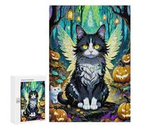 Puzzles pour Adolescents 300 PCS Halloween Fairy Cat Forest Puzzles pour Adultes Jeu De Réflexion Décoration Intérieure Activités Amusantes À La Maison 300 PCS