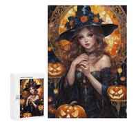 Puzzles pour Adolescents 300 PCS Halloween Witch Art Print Puzzles pour Adolescents - Jeu Familial - Décoration Murale - Interaction Parent-Enfant 300 PCS