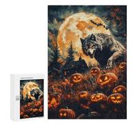 Puzzles pour Adolescents 300 PCS Halloween Wolf and Pumpkins Puzzles pour Adultes Jeu Familial Décoration Parfaite Difficile À Compléter 300 PCS