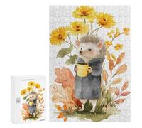 Puzzles pour Adolescents 300 PCS Hedgehog with Coffee in Autumn Puzzles pour Adultes, Jouets Anti-Stress, Activités Amusantes À Faire À La Maison, 300 PCS