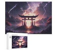 Puzzles pour Adolescents 300 PCS Japanese Torii Gate Lightning Storm -1 Puzzles pour Adultes Jeux Relaxants Décoration Murale Activités Amusantes À La Maison 300 PCS