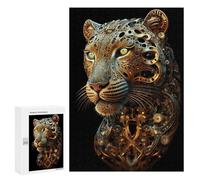 Puzzles pour Adolescents 300 PCS Leopard Golden Art Deco Puzzles pour Adultes Jeux Relaxants, Amusants Et Humoristiques, Stimulants À Compléter 300 PCS