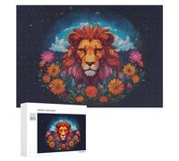 Puzzles pour Adolescents 300 PCS Lion Amidst Flowers Vibrant Artwork Puzzles pour Adultes Jeu De Réflexion Décoration Intérieure Activités Amusantes À La Maison 300 PCS
