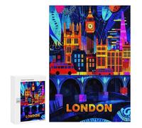 Puzzles pour Adolescents 300 PCS London Neon Nights - Vibrant Cityscape Art Puzzles pour Adultes Jeux De Société en Famille Améliorer La Mémoire Cadeaux d'anniversaire Uniques 300 PCS