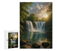 Puzzles pour Adolescents 300 PCS Majestic Waterfall in Lush Green Forest Puzzles pour Adultes, Jeux en Famille, Décoration Intérieure, Cadeaux De Noël Et d'anniversaire 300 PCS