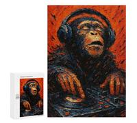 Puzzles pour Adolescents 300 PCS Monkey DJ in Abstract Painting Style Puzzles pour Adultes - Jeu Manuel Anti-Stress - Cadeaux Uniques pour Anniversaire Et Noël 300 PCS