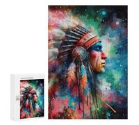 Puzzles pour Adolescents 300 PCS Native American Chief Portrait Jeu De Puzzle Familial Décoration Parfaite Cadeaux Uniques pour Un Anniversaire Et Noël 300 PCS