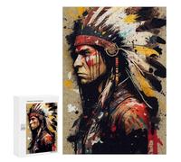 Puzzles pour Adolescents 300 PCS Native American Warrior Art Print-2 Puzzles pour Adultes Activités Familiales Interaction Parent-Enfant Jeu Au Design Élégant 300 PCS