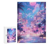 Puzzles pour Adolescents 300 PCS Neon Cityscape with Palm Trees Puzzles pour Adolescents Améliorent La Mémoire Difficiles À Compléter Jeux Stimulants 300 PCS