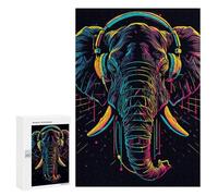 Puzzles pour Adolescents 300 PCS Neon Elephant Headphones Art Print Puzzles pour Adolescents Améliorent La Mémoire Difficiles À Compléter Jeux Stimulants 300 PCS