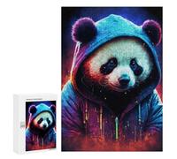 Puzzles pour Adolescents 300 PCS Neon Panda Hoodie Art Print Puzzles pour Adultes Assemblage De Modèles De Puzzles Défi À Réaliser Soirée Jeux Et Divertissement en Famille 300 PCS