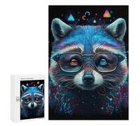 Puzzles pour Adolescents 300 PCS Neon Raccoon Glasses Art Print Puzzles pour Adultes Assemblage De Modèles De Puzzles Défi À Réaliser Soirée Jeux Et Divertissement en Famille 300 PCS