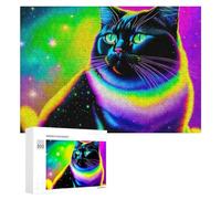 Puzzles pour Adolescents 300 PCS Neon Rainbow Cat Art Print Puzzles pour Adultes Jeu De Réflexion Décoration Intérieure Activités Amusantes À La Maison 300 PCS