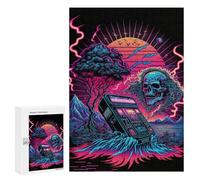 Puzzles pour Adolescents 300 PCS Neon Retro Skull Scene Puzzles pour Adultes Jeu De Réflexion Décoration Intérieure Activités Amusantes À La Maison 300 PCS